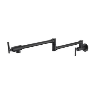 Double Handles Wall Mount Pot Filler Faucet in Matte Black | The Home Depot