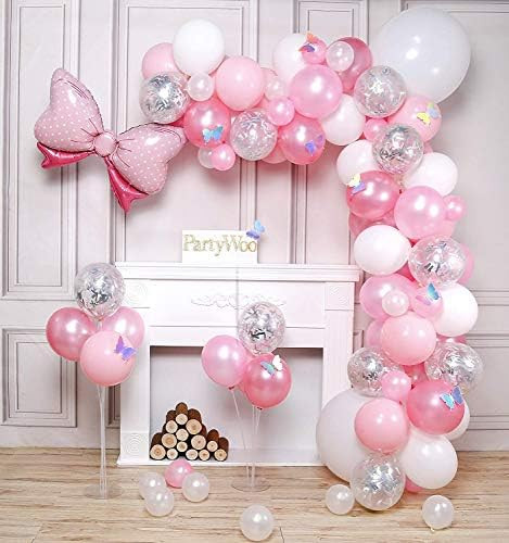 PartyWoo Pink Balloons, 100 pcs Pack of Pink Balloons, Pastel Pink Balloons, Silver Confetti Balloon | Amazon (US)