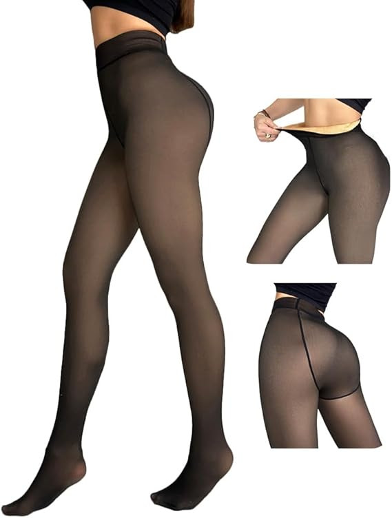 CHICME Womens Thick Fleece Lined Transparent Tights 2025 High Waist Elasticity Thermal Pantyhose ... | Amazon (US)