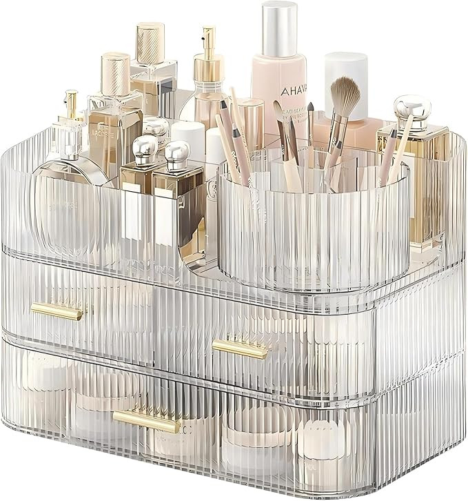 DASITON Makeup Organizer with Drawers and Rotating Makeup Brush Holder,Large Capacity Stackable C... | Amazon (US)