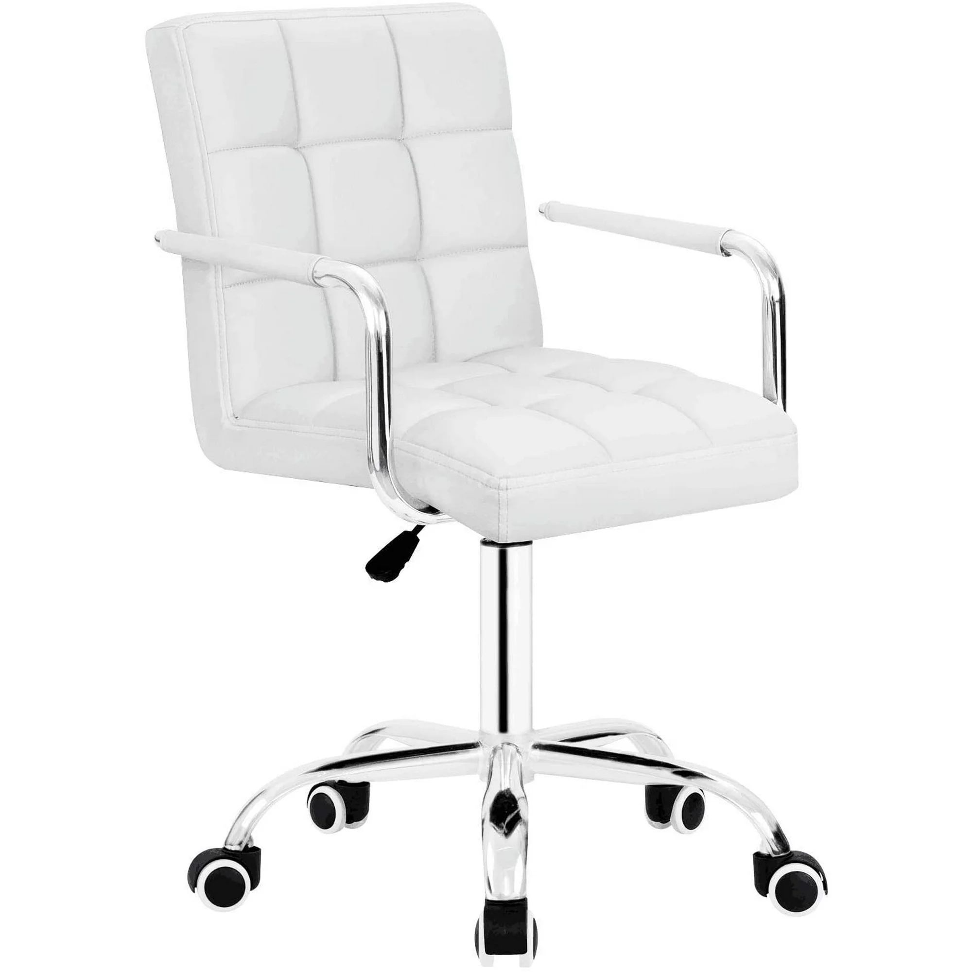 Lacoo Mid-Back Adjustable Office Desk Chair Faux Leather Ribbed Task Chair with Armrest, White | Walmart (US)