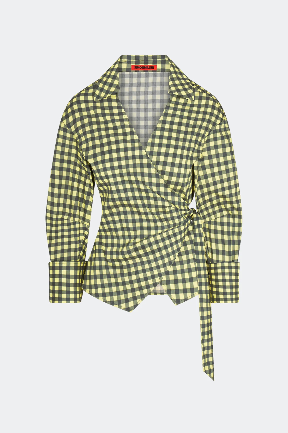 Anya Poplin Wrap Top In Peridot/Ebony Gingham | Simon Miller