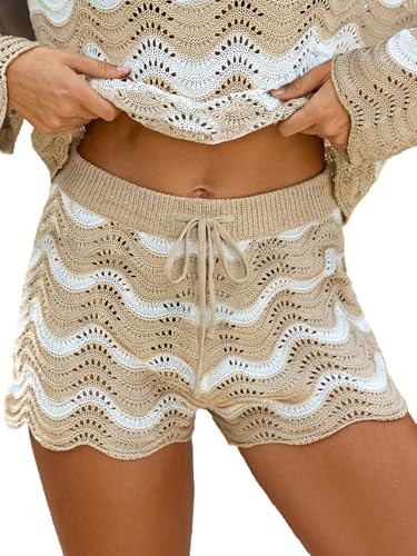 CUPSHE Striped Cover Up Shorts for Women Drawstring Waist Knit Swimsuit Coverup Beach Shorts Casual Bikini Cover Up Neutral Striped, S | Amazon (US)