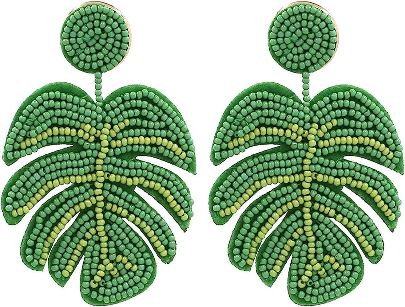 Multi-style Palm Leaf Earrings Handmade Bohemia Tree Seed Bead Braided Beaded Plant Leaves Statem... | Amazon (US)