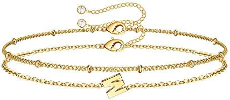 M MOOHAM Stocking Stuffers for Women Girls - Layered Initial Bracelet Letter A-Z Charm, Dainty 14... | Amazon (US)