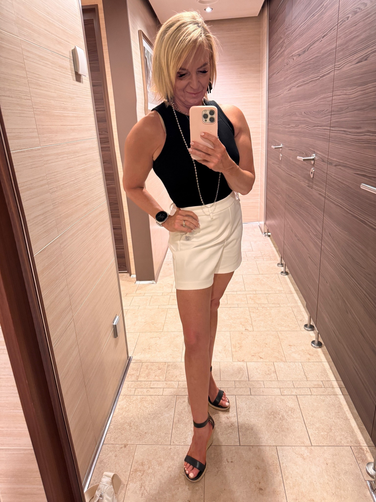 Mediterranean Cruise Night 1 Look
Kicked off our first night aboard with this classic and chic combo—perfect for warm evenings on the water!
I paired a sleek black sleeveless top with crisp white tailored shorts for a timeless black-and-white moment. Added my favorite espadrille wedges for just the right amount of height and comfort, plus layered accessories to elevate the look.
Whether you’re headed to dinner on the ship or a seaside stroll, this outfit is effortless, versatile, and vacation-ready.

Shop the look below – great staples to mix and match all summer long!

#LTKOver40 #LTKTravel #LTKShoeCrush