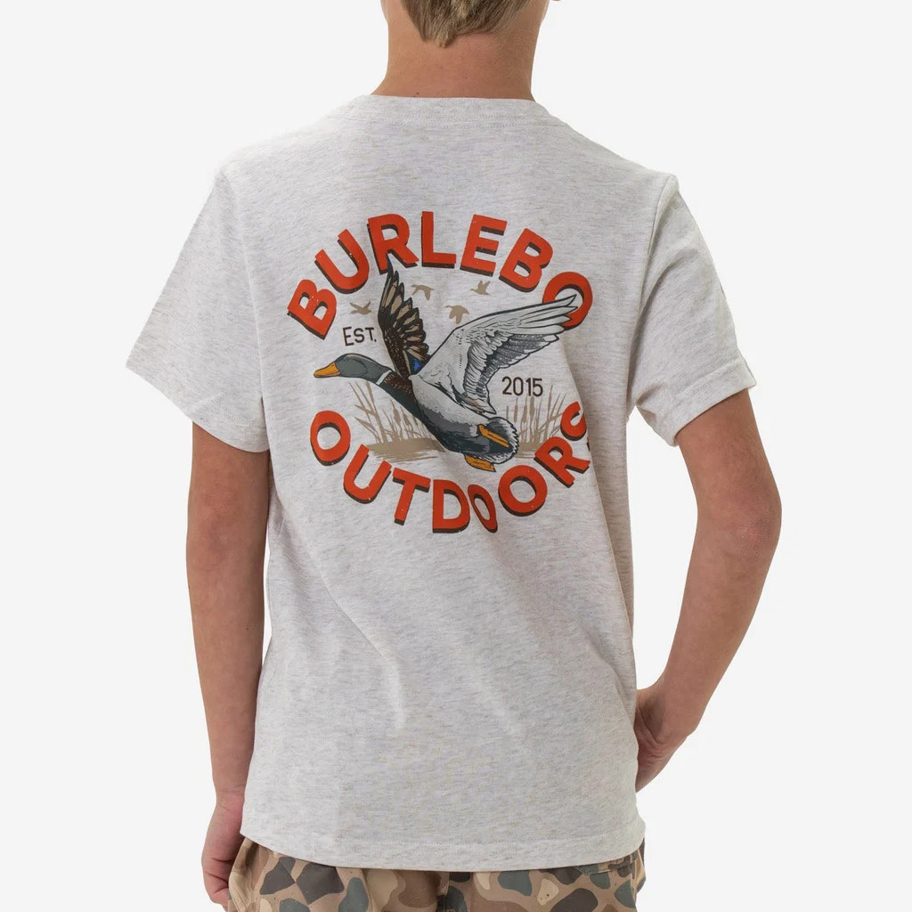 Youth Short Sleeve Tee - Old School Duck Hunt - Heather Oatmeal | BURLEBO