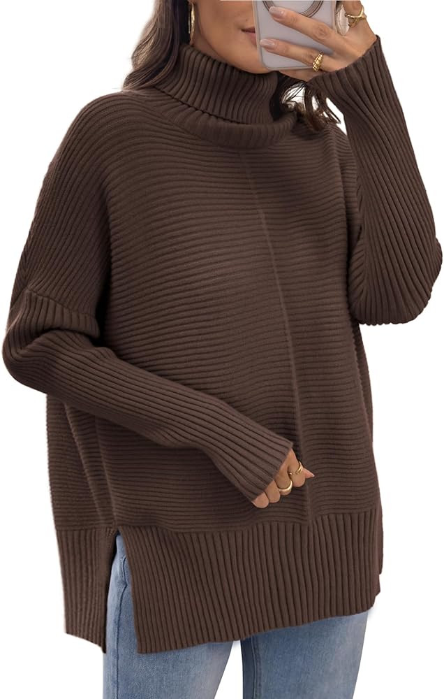 ATHMILE Women's Oversized Turtleneck Sweaters Fall Fashion Outfits Batwing Sleeve Ribbed Tunic Wi... | Amazon (US)