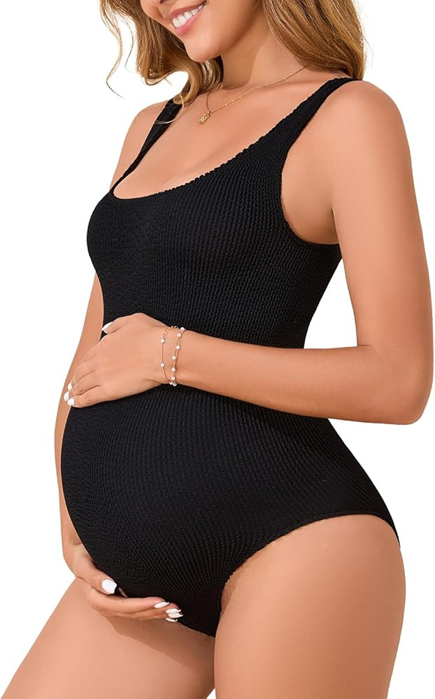 Summer Mae Maternity One Piece Swimsuit Seamless Ribbed Bathing Suit Scoop Neck Pregnancy Swimwea... | Amazon (US)