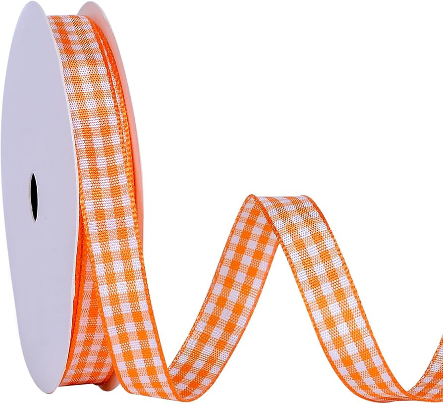 Ribest Orange and White Gingham Ribbon, 3/8 Inch 10 Yard Woven Edge Plaid Ribbon for Gift Wrappin... | Amazon (US)