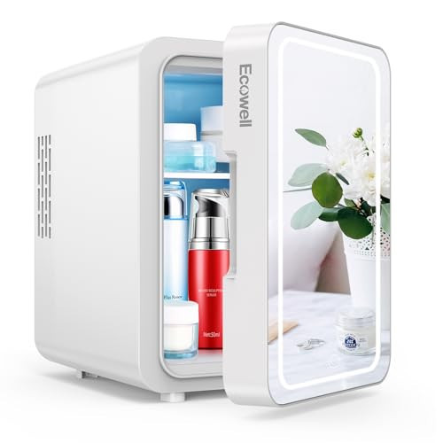 ECOWELL Mini Skincare Fridge with LED Mirror, 4L/6Can Skin Care Fridge for Makeup Cosmetic Beauty, Small Refrigerator for Bedroom Office Dorm Car, Cooler & Warmer, White | Amazon (US)
