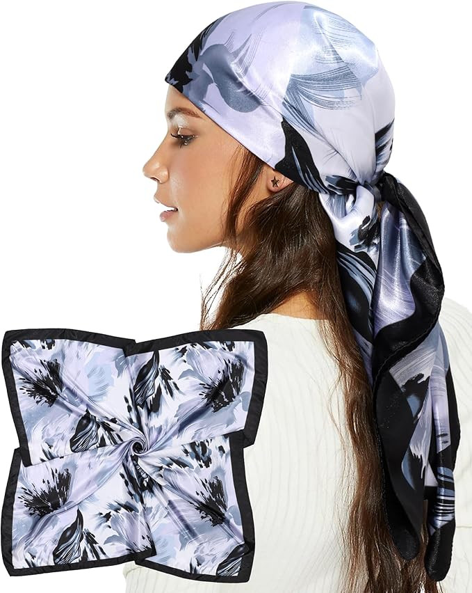 AWAYTR 35” Satin Head Scarf for Women Like Silk Scarf Hair Bandanas Women Large Square Neck Sca... | Amazon (US)