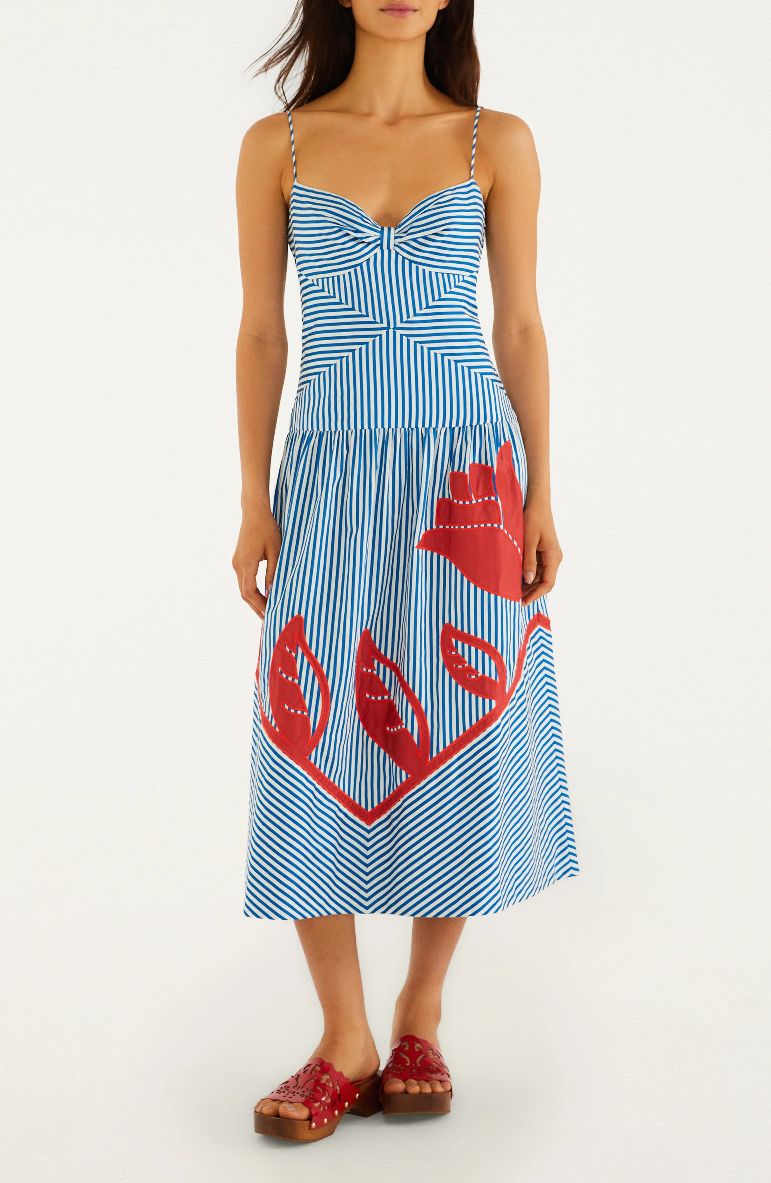 Sky Stripes Floral Embroidered Midi Dress (Women) | Nordstrom | Nordstrom