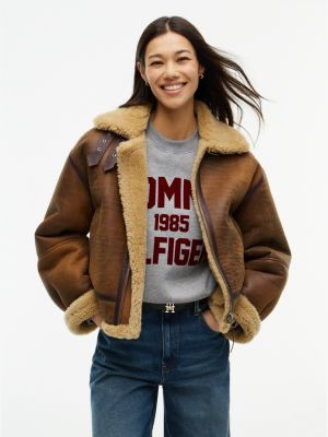 Tommy Hilfiger Women's Shearling Leather Aviator Coat - Natural Cognac - S | Tommy Hilfiger (US)