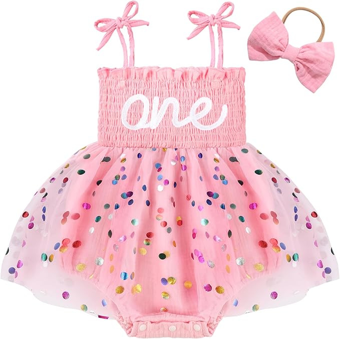 HONGTEYA Baby Girl 1st Birthday Outfit Girl First Birthday Clothes One Year Old Gifts Lace Romper... | Amazon (US)
