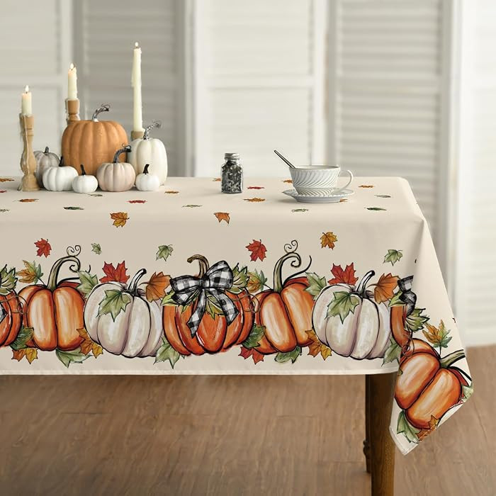 Horaldaily Fall Tablecloth 60 x 84 Inch Rectangular Autumn Maple Leaves Bow | Amazon (US)