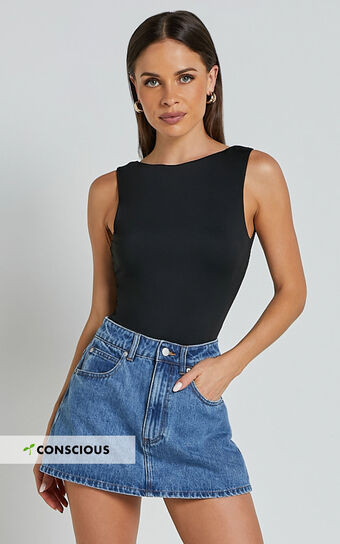 Wallace Mini Skirt - Mid Waisted Recycled Denim Utility Skirt in Mid Blue Wash | Showpo (ANZ)