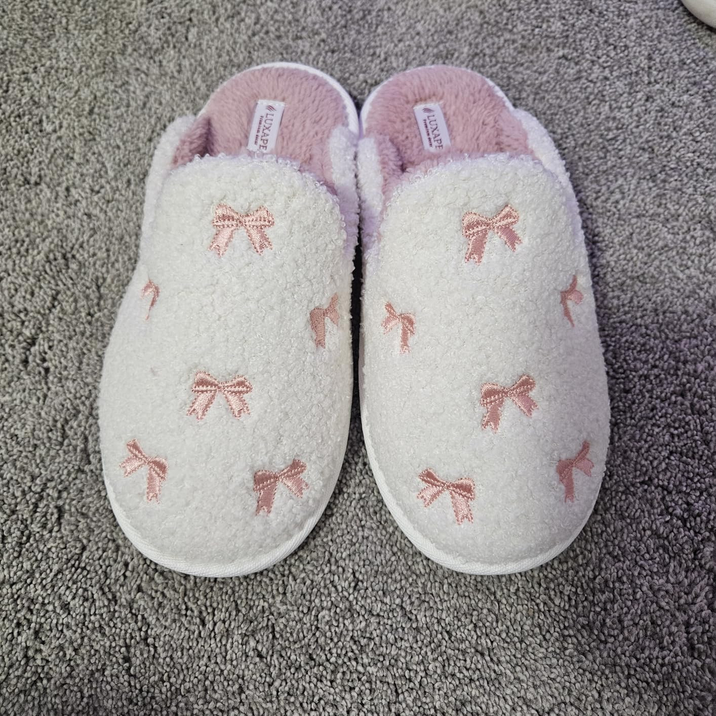 Bow Slippers Coquette Pink Slippers Memory Foam Cute Plush Fluffy Warm Fur slippers Indoor House ... | Amazon (US)