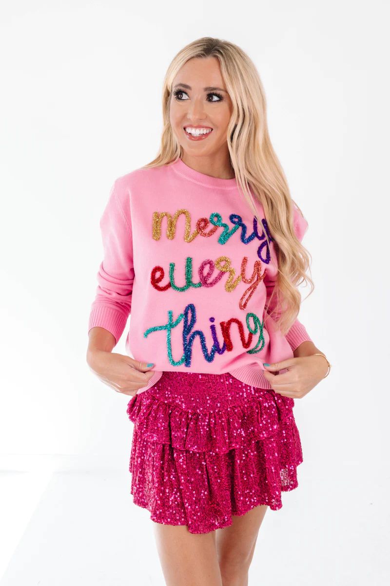 Queen Of Sparkles Merry Everything Sweater - Pink | The Impeccable Pig
