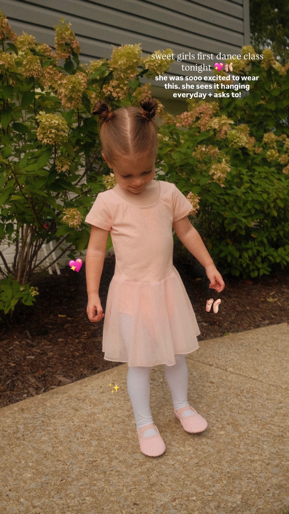 sweet girls first dance class tonight 💖🩰 she was sooo excited to wear this. she sees it hanging everyday + asks to! 🩰 💖 ✨