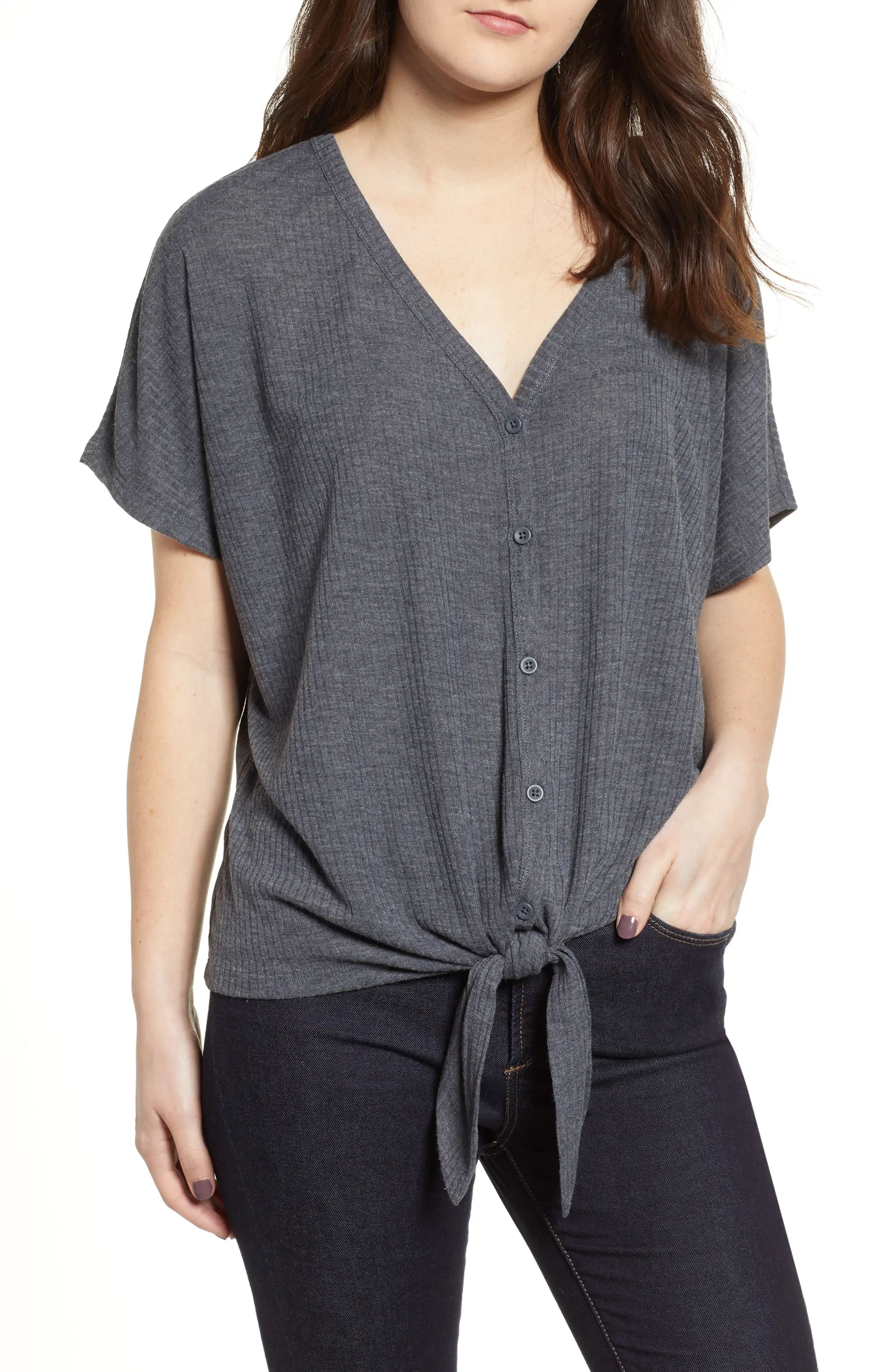 Button Front Knot Hem Tee | Nordstrom