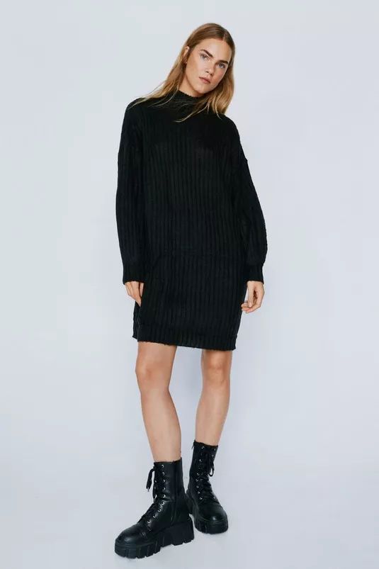 Wide Ribbed Soft Knit Mini Sweater Dress | Nasty Gal (US)