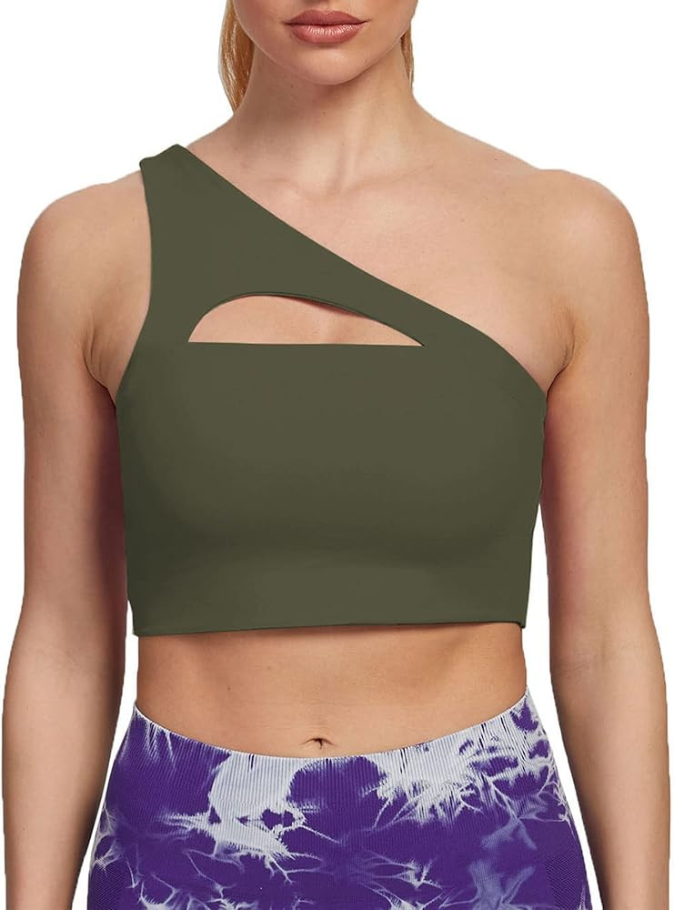 Aoxjox Women's Workout Sports Bras Fitness Gym Olivia Asymmetric One Shoulder Padded Bra Yoga Cro... | Amazon (US)