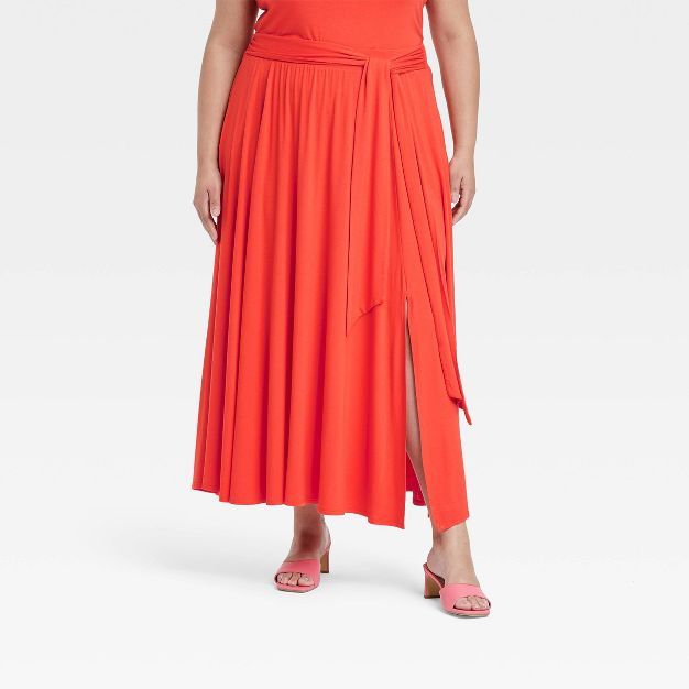 Women's Plus Size Tie-Waist Knit Maxi Skirt - Ava & Viv™ | Target