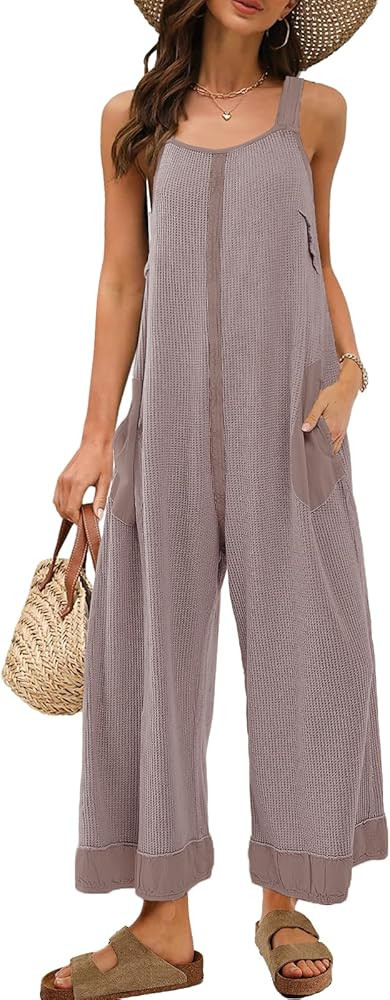 Panadila Womens Waffle Knit Jumpsuit Casual Wide Leg Jumpsuits Oversized Long Rompers Open Back L... | Amazon (US)