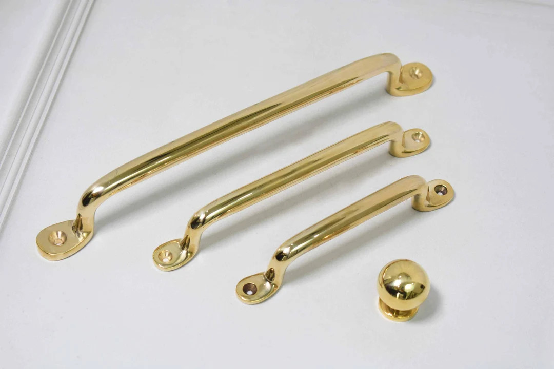 Unlacquered Brass Polished Serene Handles and Knobs I Solid Brass | Limited Stock - Etsy | Etsy (US)