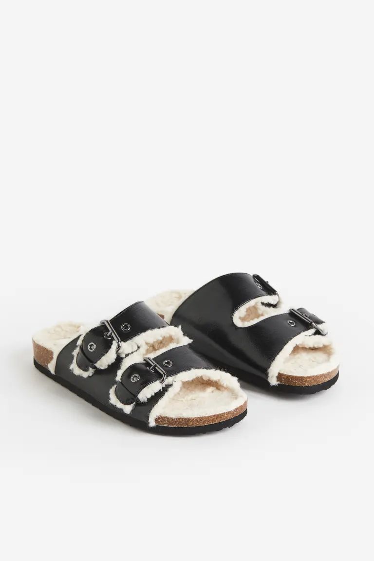 Teddy Fleece-lined Slippers - Black - Ladies | H&M US | H&M (US)