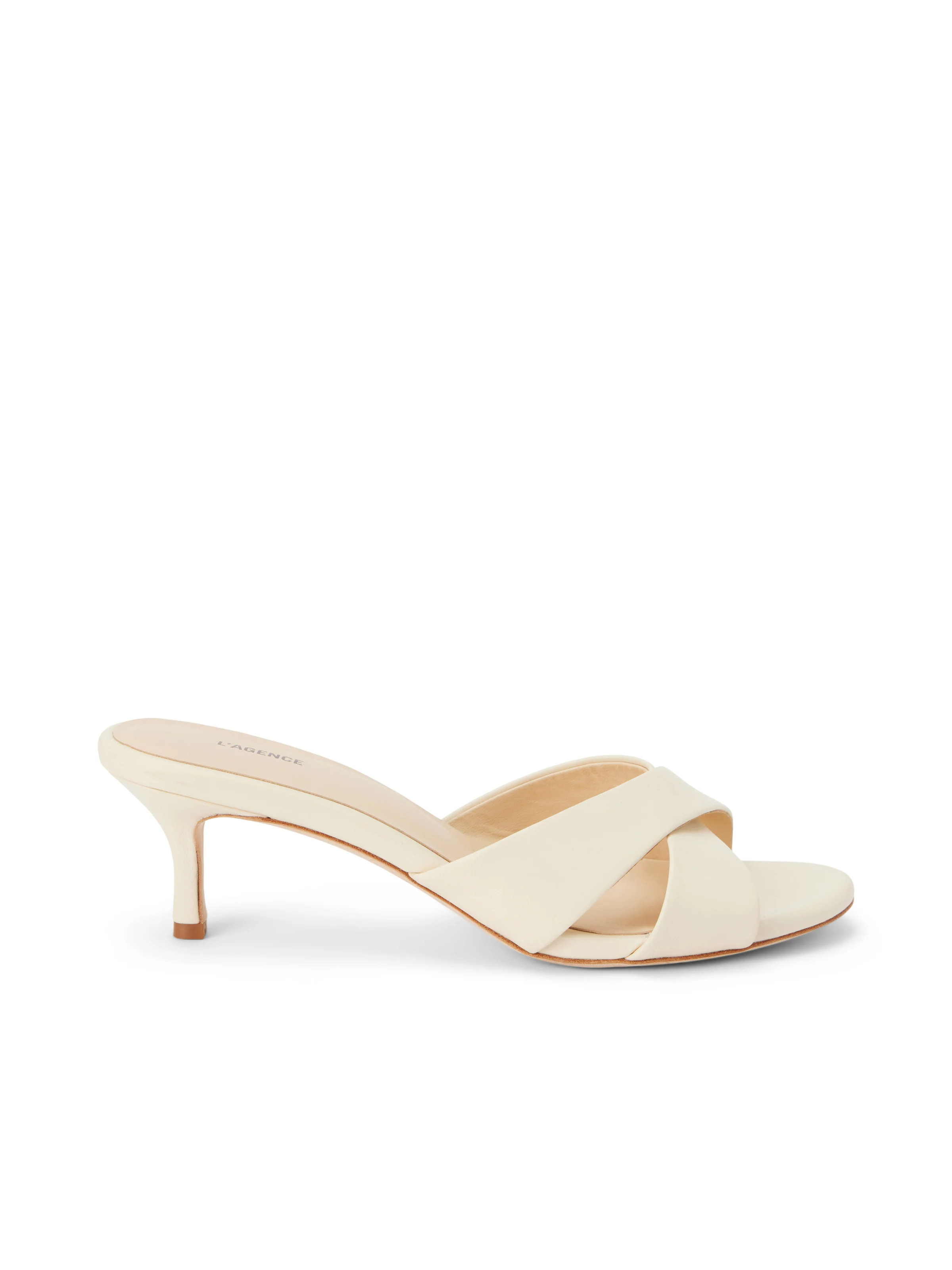 L'AGENCE - Aveline Kitten-Heel Sandal in Ecru Leather | L'Agence