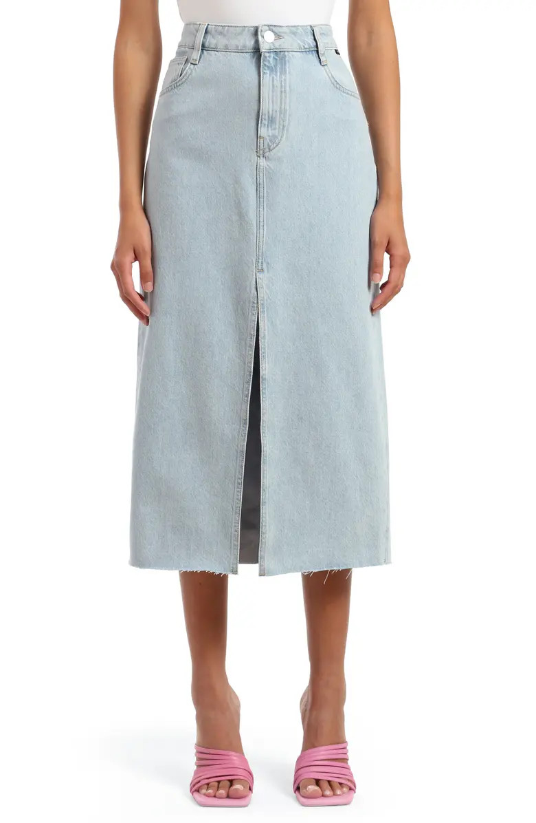 Mavi Jeans Marin Raw Hem Bleached Denim Midi Skirt | Nordstrom | Nordstrom