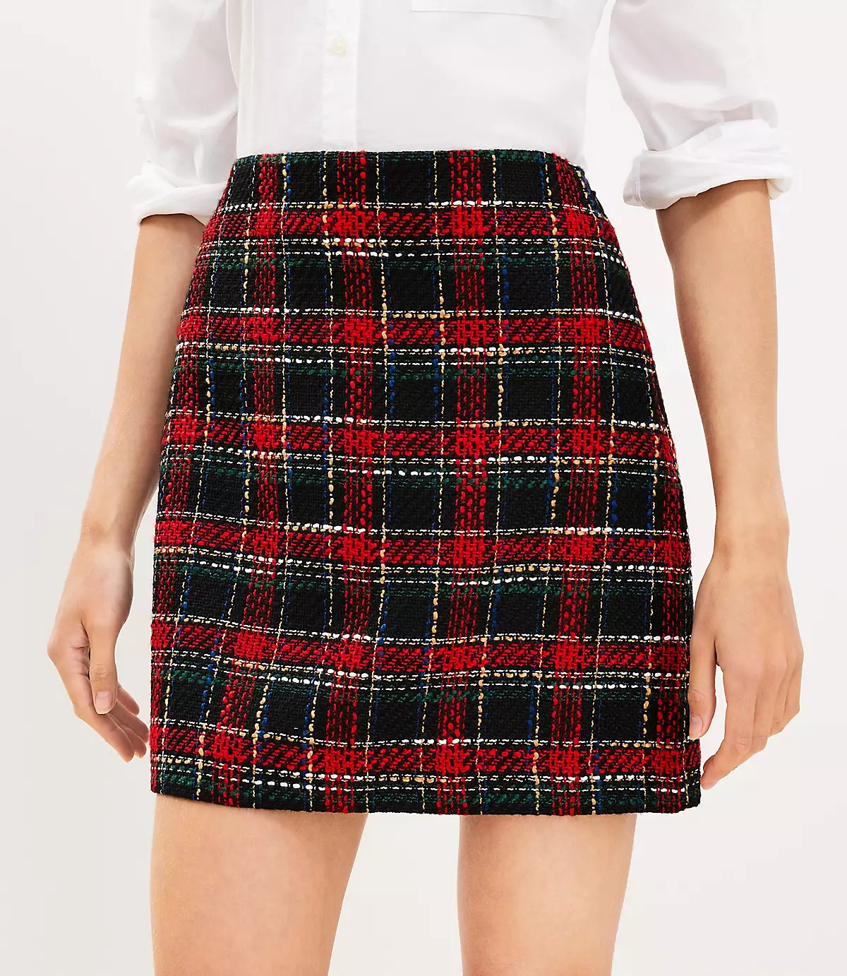 Plaid Textured Tweed Shift Skirt | LOFT
