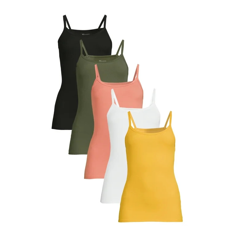 No Boundaries Juniors’ Ribbed Cami Top, 5-Pack | Walmart (US)