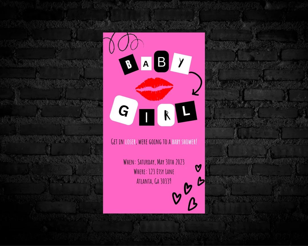 Editable Mean Girls Theme Baby Shower Invite, Custom Baby Shower Invitation, Baby Girl, Pink Baby... | Etsy (US)