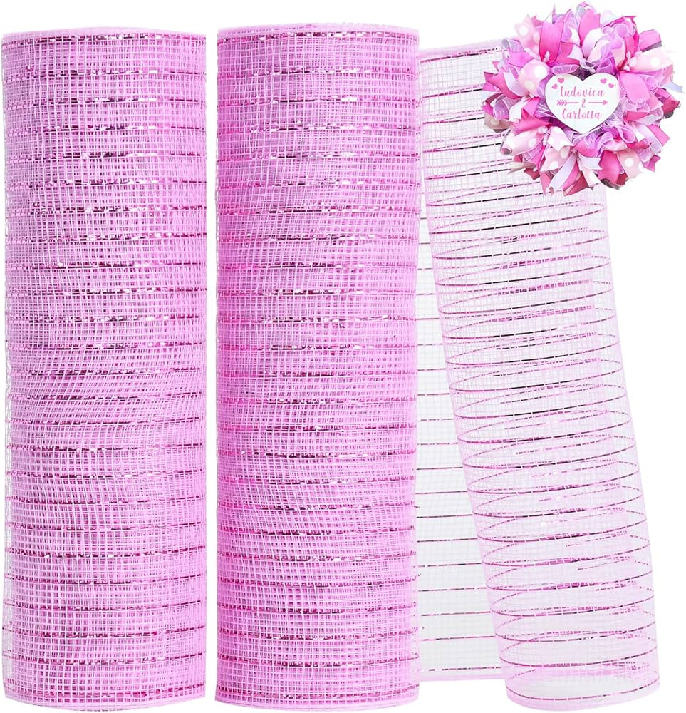 TONIFUL 2 Rolls 10 Inch Pink Decorative Mesh Ribbbon Rolls, Fabric Mesh with Foil for Mesh Wreath... | Amazon (US)