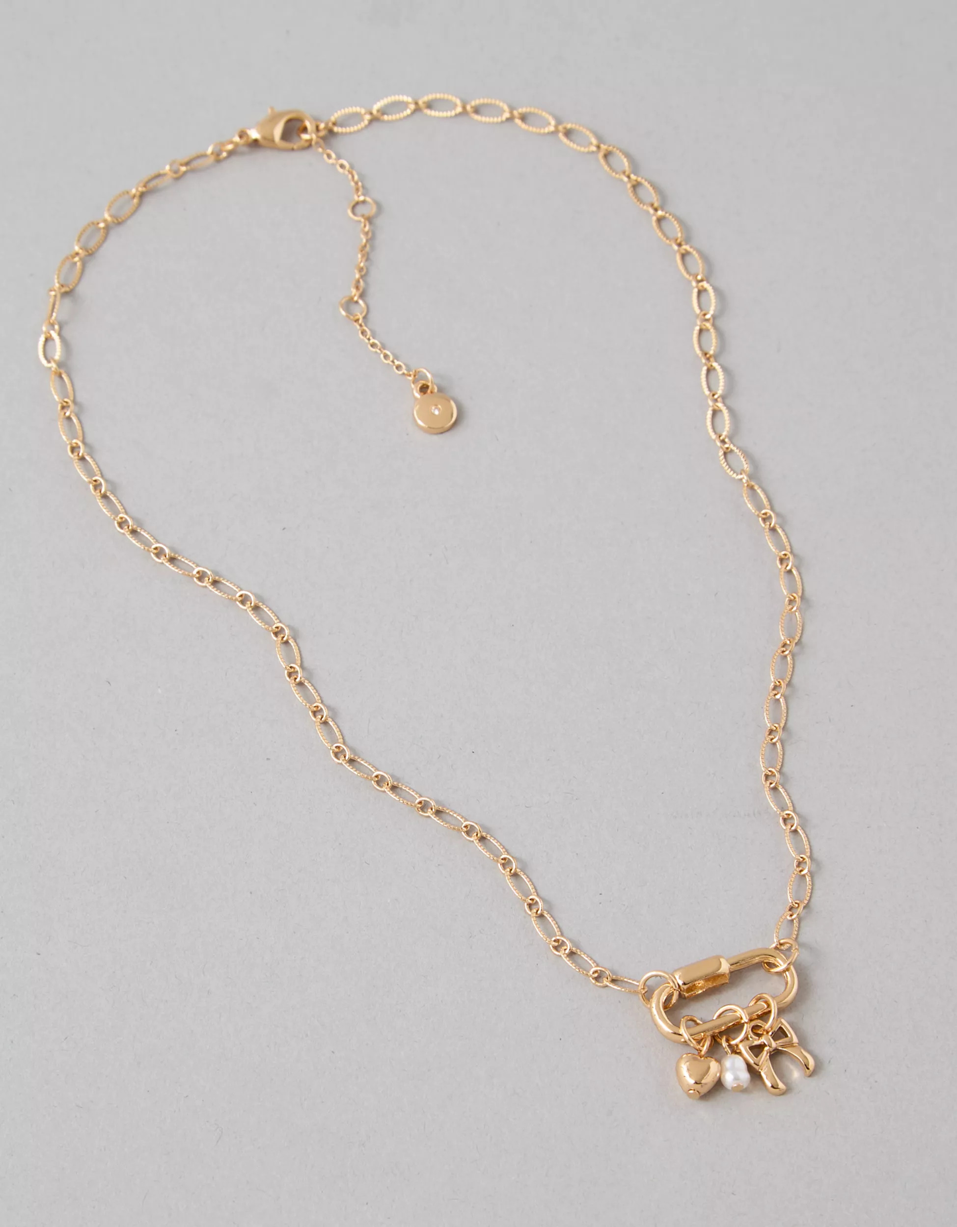 AEO Gold Charm Carabiner Necklace | American Eagle Outfitters (US & CA)
