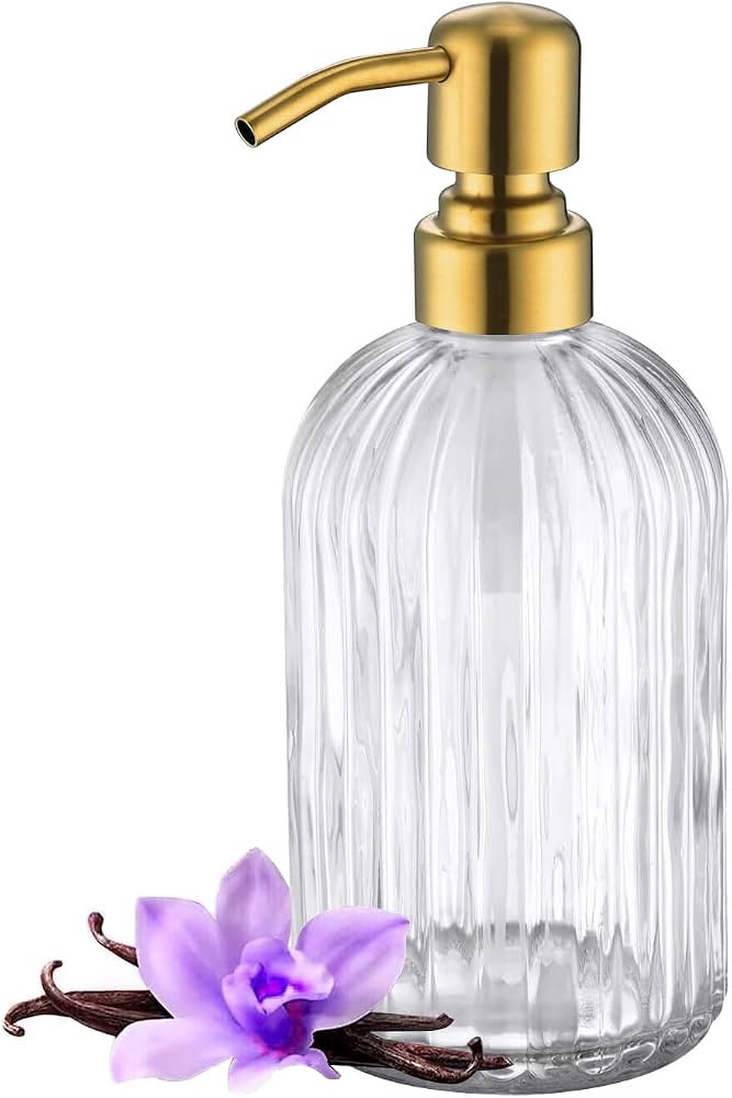 Gold Glass Soap Dispenser with Rust Proof Metal Pump,16oz Vintage Soap Dispenser,Clear Glass Dish... | Amazon (US)