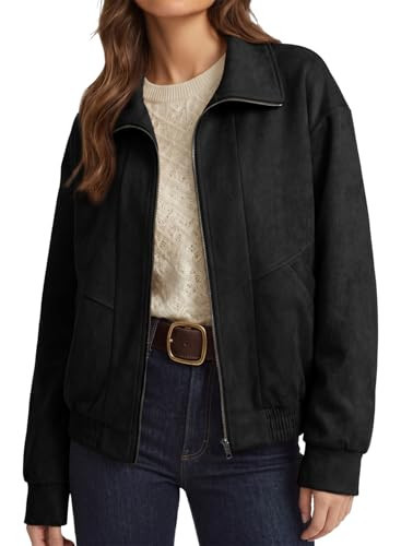 Dokotoo Fall Jackets for Women Soft Long Sleeve Faux Suede Jackets Black | Amazon (US)
