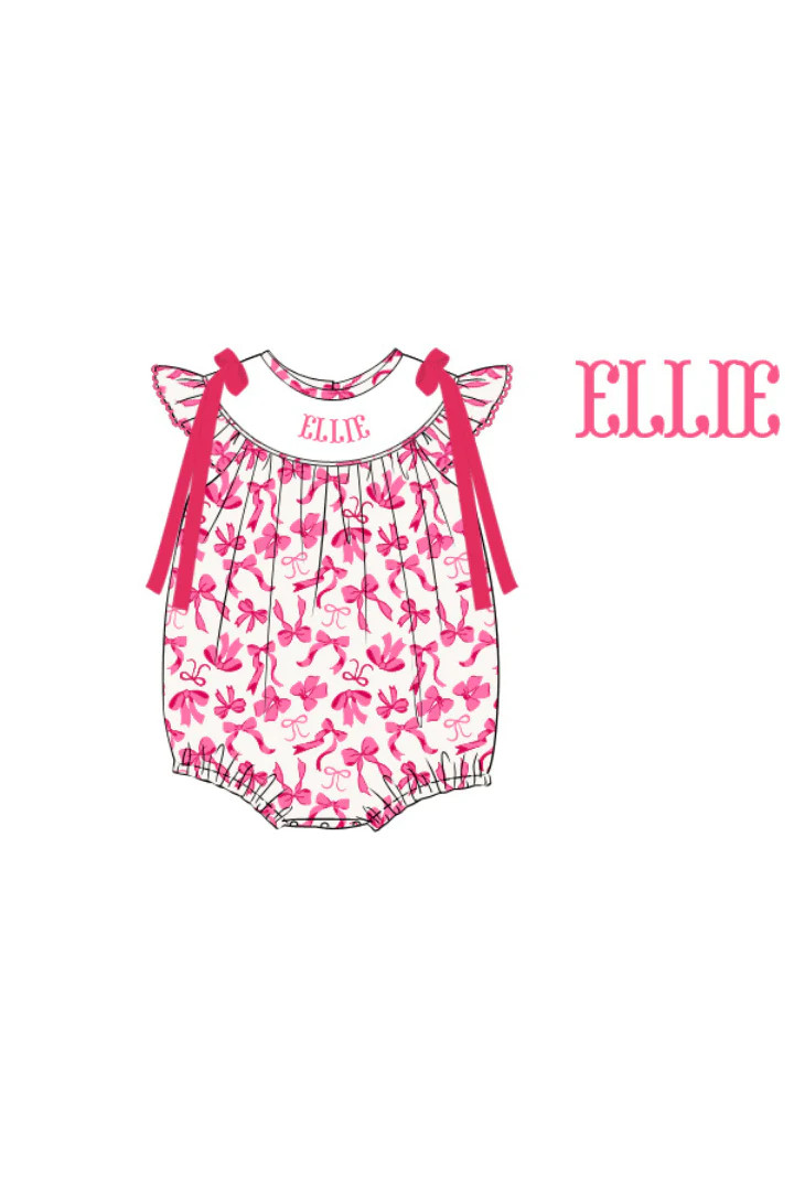 Pre-Order Custom Smocked Sweetheart Pink Bow Bubble | The Smocked Flamingo