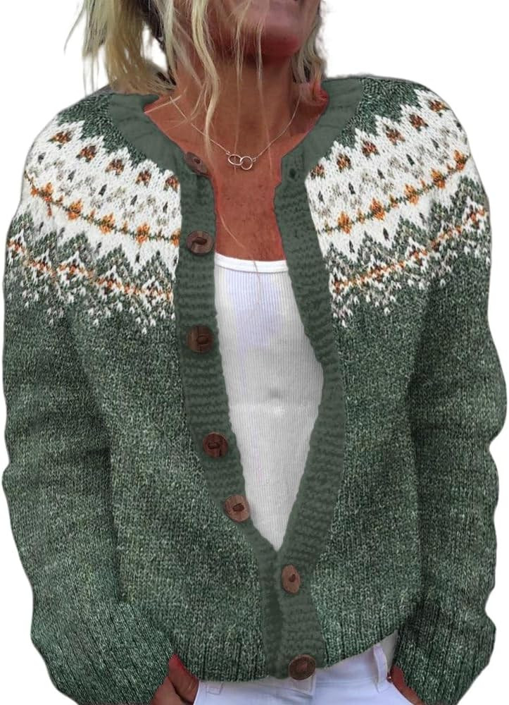 Women's Funny Fall Winter Animal Floral Christmas Tree Long Sleeve Button Knit Cardigan Sweater | Amazon (US)