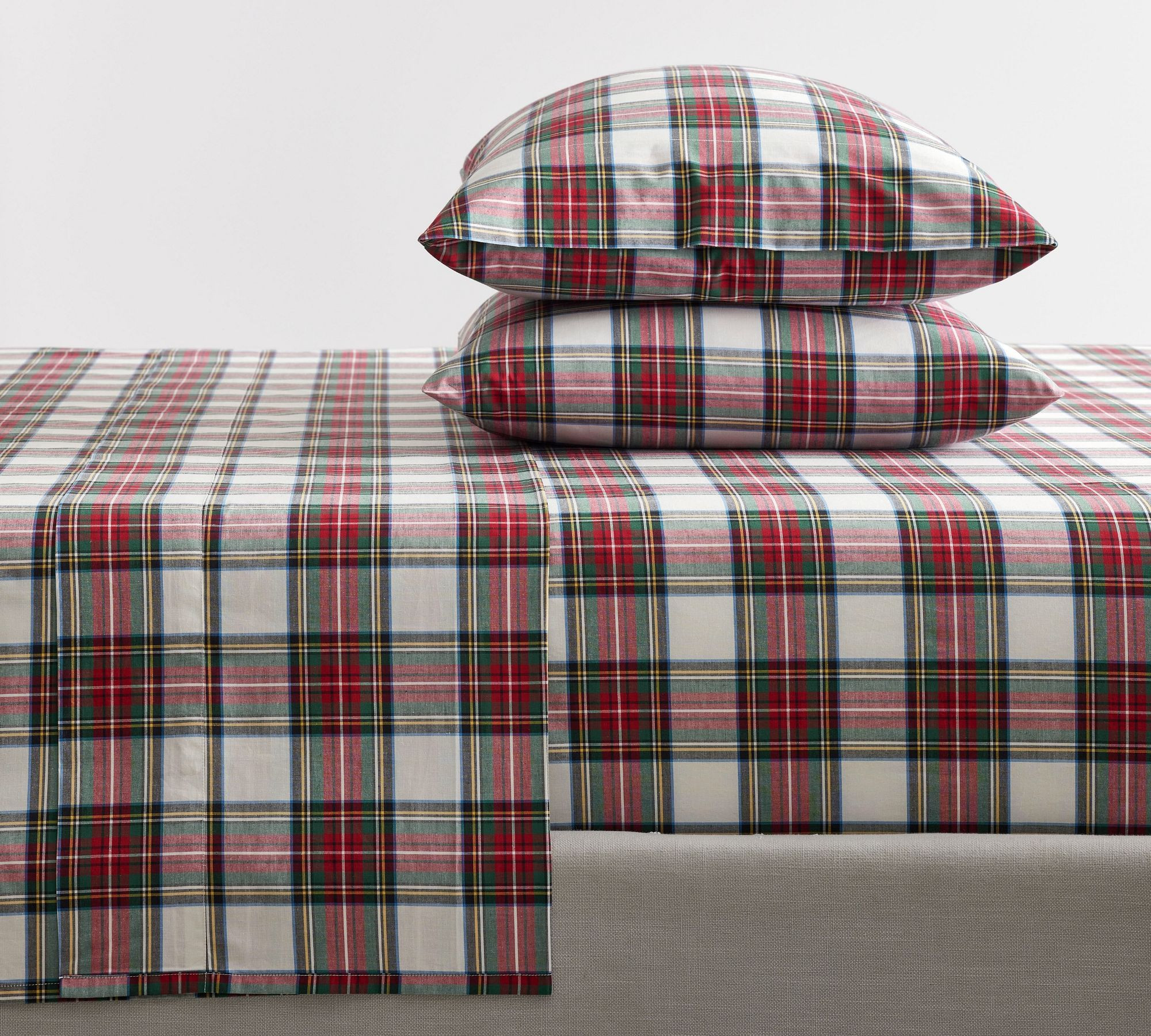 Stewart Plaid Organic Percale Sheet Set | Pottery Barn (US)