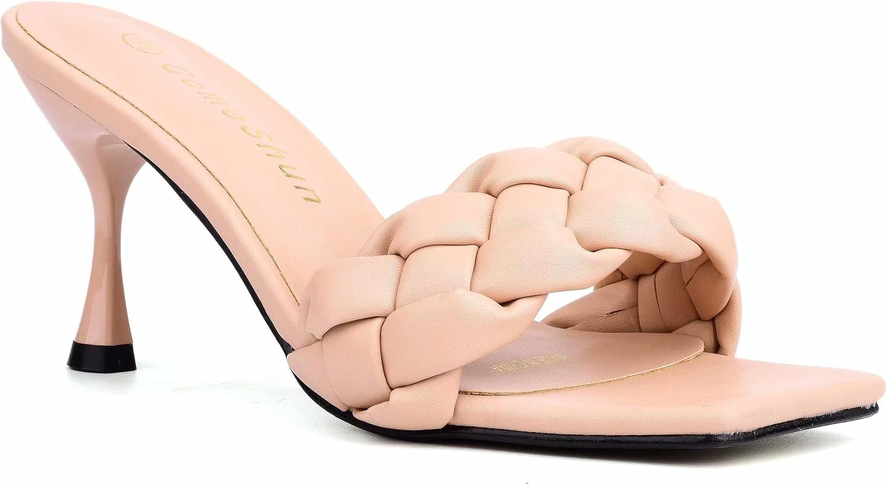 ComeShun Women Low Kitten Heel Mules Open Peep Toe Dress Pumps Slip On Braid Sandals | Amazon (US)