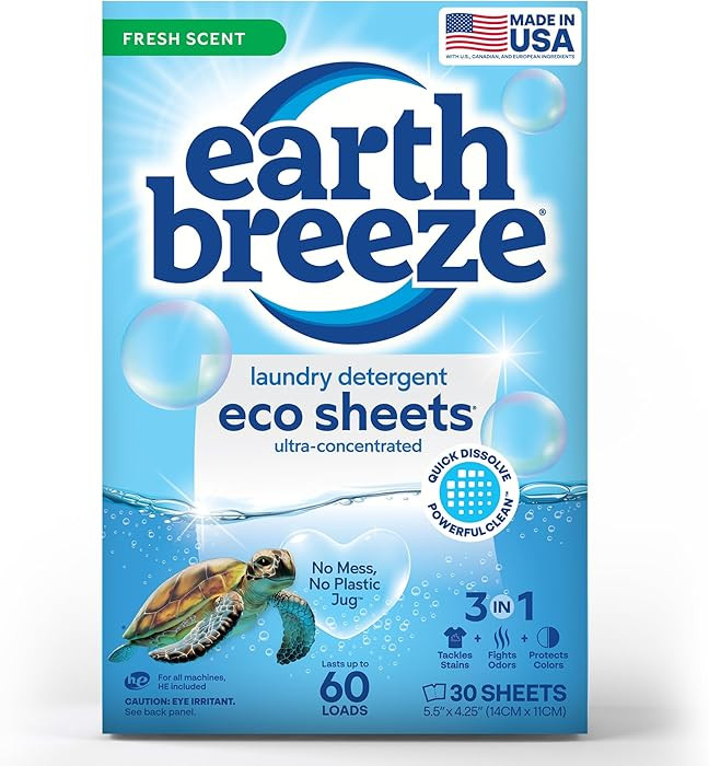 Earth Breeze Laundry Detergent Sheets Fresh Scent - 60 Loads Eco Liquidless Soap - Travel-Friendl... | Amazon (US)