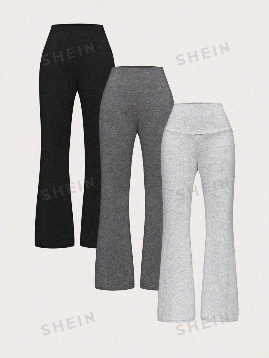 SHEIN EZwear 3pcs/Set Plus Size Casual High Waisted Flare Pants | SHEIN