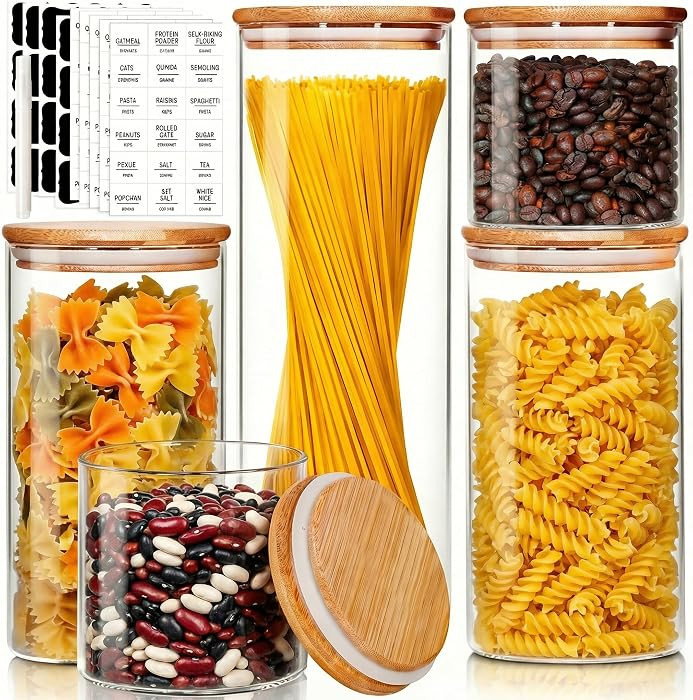 Glass Jars with Bamboo Lids [Muti Size Set of 5], Glass Canisters with Airtight Lids, Glass Food ... | Amazon (US)