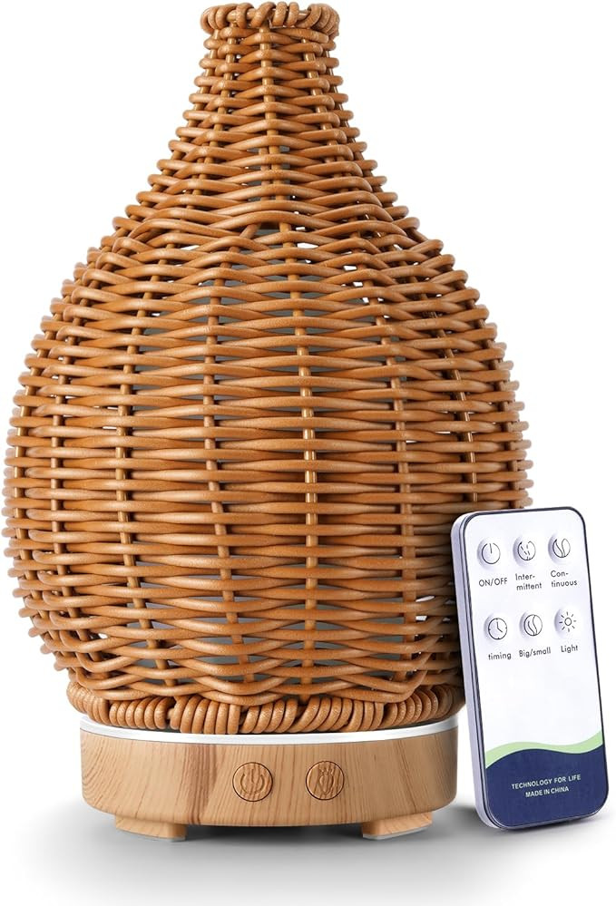 Boho Essential Oil Diffuser for Home Rattan Weaving with Remote Control, 100mL 7 Changing Color L... | Amazon (US)