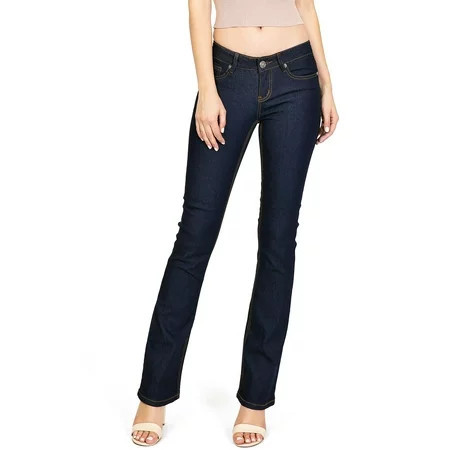 Wax Jean Womens Junior s Mid-Rise Bootcut Dark Denim Slim Fit Jeans (Dark Blue 11) | Walmart (US)