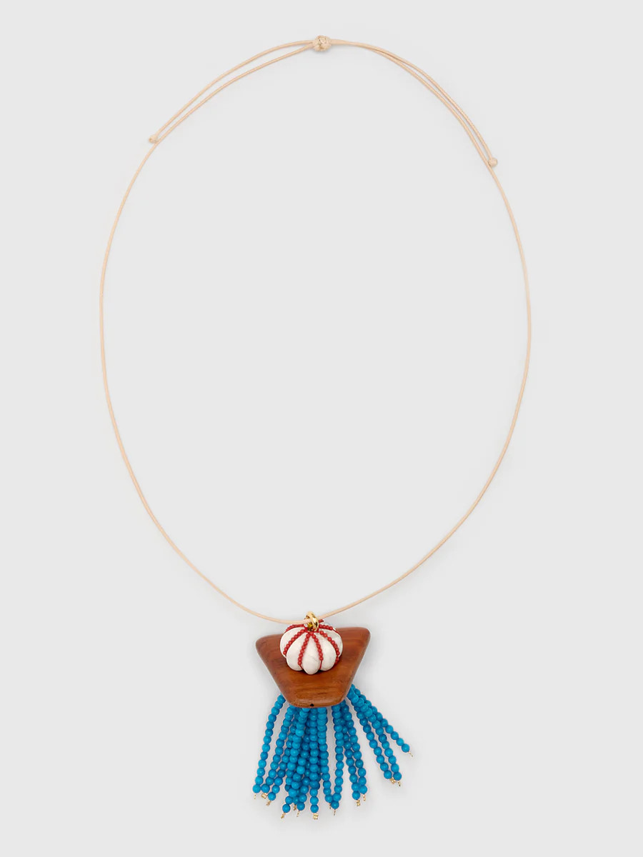 Timeless Pearly Blue Beaded Tassel Necklace | Saint Bernard